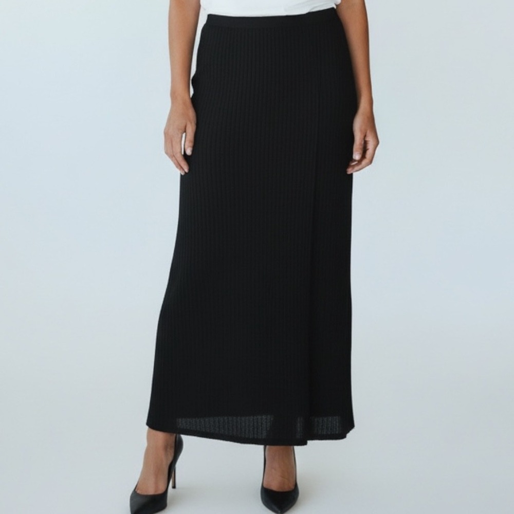 David‎ Dart Maxi Skirt Women Large Black Rayon Textured Elastic Waist  Work Wear